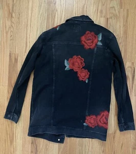American Eagle Floral Embroidered Black Denim Shirt/Jacket S, Small Oversized - Picture 1 of 5