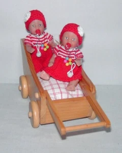 (1) Mini Baby Born ZWILLINGE -Zapf- 11 cm groß im stabilen Holz-PUPPENWAGEN Top - Bild 1 von 12
