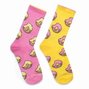 Donut rosa und gelbe Socken | ausgefallener Baumwolldruck | stilvoll für Leckerbissenliebhaber - Bild 1 von 7