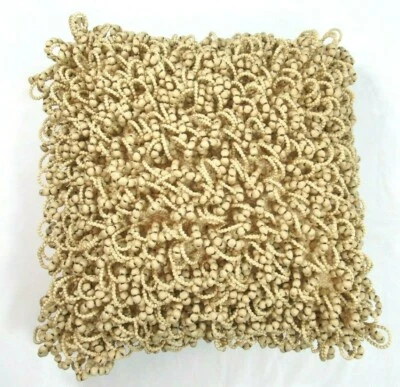 New Ethan Allen Beaded Cotton Natural Square Throw Pillow 17" - Image 1 of 4