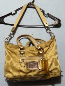 READ Coach Poppy #G1020-15863 Gold Sateen Lurex Satchel Bag Shoulder Purse - Picture 1 of 13