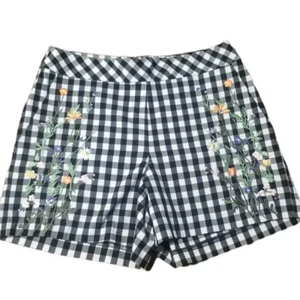 For The Republic Shorts Black White Gingham Floral Embroidered Size 4 Back Zip - Picture 1 of 5