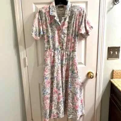 Vestido De Colección Cottagecore Pradera Floral Stuart Alan Bolsillos Rosa Azul Floral Talla 8 Foto 1 de 4