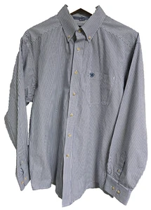Camisa Ariat Pro Series Para Hombre L Azul Rayas Western Abotonada Vaquero Rodeo Ventilada - Imagen 1 de 12