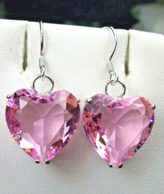 Brincos de gota de prata esterlina coração sim topázio rosa (feito sob medida) E38 - Imagem 1 de 4