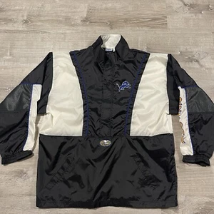 Vintage Reebok Detroit Lions Windbreaker Jacket XL Black Blue - Picture 1 of 7