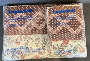 Vintage Lustersoft Flat Sheet & Pillowcases King Floral NOS - Picture 1 of 7