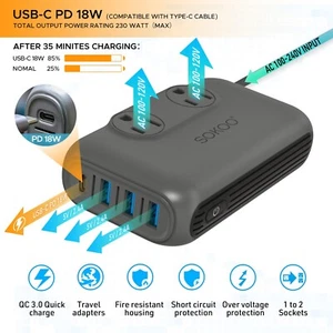 220V to 110V voltage converter and international travel adapter 3AC outlet+4USB - Picture 1 of 11