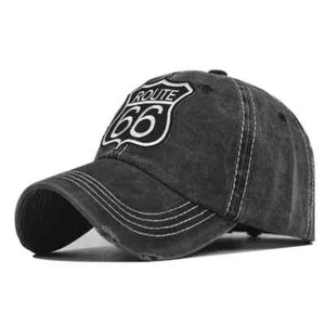 Route 66 Black Baseball Cap, Washed Retro Cotton, New Style Base Ball Hat - Picture 1 of 5