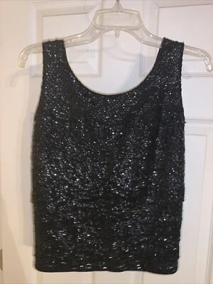 Top Vintage Diana Deb Exclusivo Negro Con Cuentas Flecos Lentejuelas Talla Pequeña Forrado Foto 1 de 4
