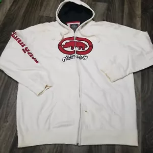 Vintage Ecko Unltd Hoodie Mens XXL White Y2K Discolored Areas Full Zip - Picture 1 of 24