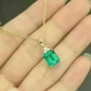 2Ct Emerald Cut Natural Emerald Women's Pendant Necklace 14k Yellow Gold Plated - Picture 1 of 7