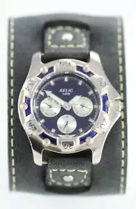 Relic Reloj Hombre Gris Cuero Día Fecha 24h Acero Inoxidable Plata 30m Azul - Imagen 1 de 3