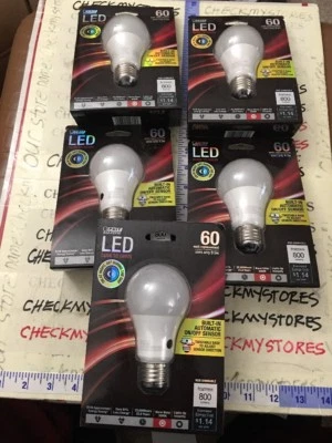 5 PACK 9.5 Watt LED Dusk to Dawn Sensor Light Bulb A19 Soft White 60W RELACEMENT - Image 1 of 4