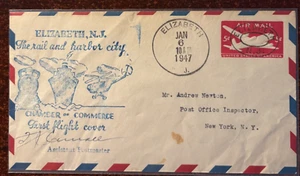First Flight cover Elizabeth, NJ, Rail and Harbor City, 1/6/1947 - Picture 1 of 1