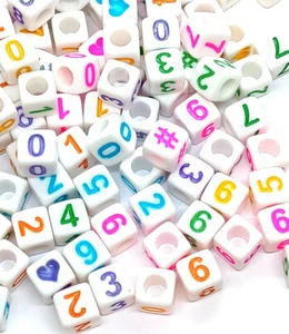 6mm cube white 0-9 acrylic beads mixed numbers/100pcs, single numbers /50pcs - Picture 1 of 17