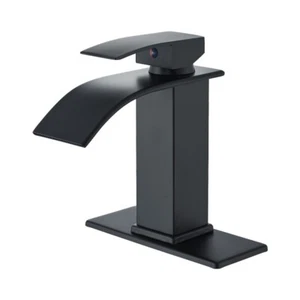 Widespread Waterfall Bathroom Sink Faucet Basin Black Mixer Tap W/6 Inch Cover - Picture 1 of 14