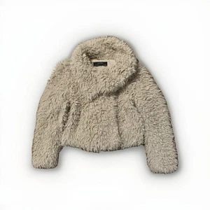 Zara Basic Teddy Jacket / Faux Fur Jacket  / Fuzzy /Shaggy Jacket / Beige Size S - Picture 1 of 6
