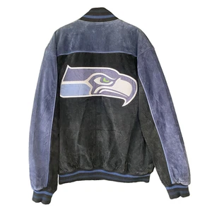 Seattle Seahawks Suede Leather Jacket Mens Large Black Blue NFL Football Winter - Picture 1 of 14