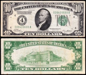NICE Bold & Cricsp VF+ "NUMERAL #4" 1928 $10 Cleveland Gold Clause FRN! 09688A - Picture 1 of 3