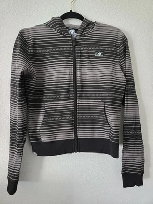 Sudadera con capucha Lurking Class Sketchy para mujer cadena a rayas con cremallera - Grande - Negra Gris - Nueva Foto 1 de 4