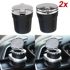 2X Car Ashtray LED Light Cigar Ash Tray Container Ash Cup Holder Tool Black - Picture 1 of 12