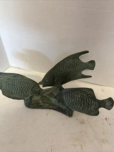 MID CENTURY MODERN THREE  FISH 14” By 7” Tall  Cast BRASS BRONZE - Picture 1 of 6