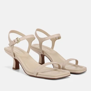 Vince Coco Leder-Sandale mit Absatz Größe 7 minimalistisch eckige Zehenpartie Knöchelriemen beige - Bild 1 von 11