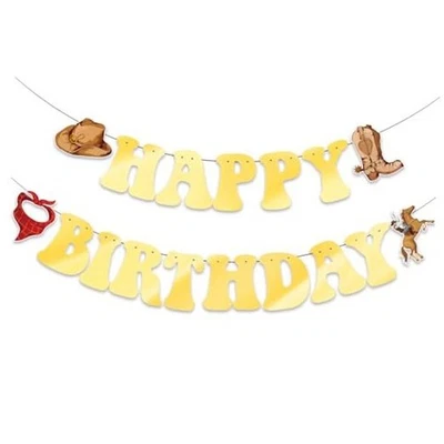 Glitter Happy Birthday Banner Western Cowboy Party Decorations - Gold Foil  - Image 1 of 4