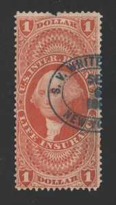 Scott # R71c, Used, F, $1 Life Insurance, Blue Hand-Stamped Oval Cancel - Picture 1 of 2