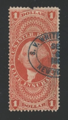 Scott # R71c, Used, F, $1 Life Insurance, Blue Hand-Stamped Oval Cancel - Image 1 of 2