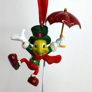Jiminy Cricket Christmas Ornament Green Glitter Outfit & Red Umbrella Disney - Picture 1 of 8