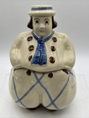 Vintage Shawnee USA Pottery “Happy” Dutch Boy Cookie Jar USA Blue Cross Pattern - Image 1 of 4