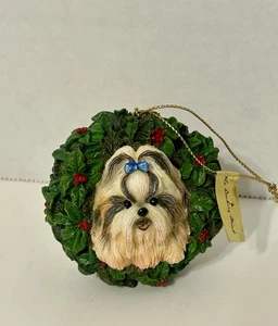 Danbury Mint Shih Tzu Season Christmas Ornament  “All Decked Out ” Dog Wreath - Picture 1 of 8