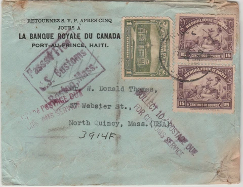 1940  Haiti cover redirected to  new york. boston .north quincy mass Cover