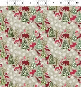 Nature's Winter Deer Bear Moose Rabbit on Cream Christmas by In the Beginning - Picture 1 of 1
