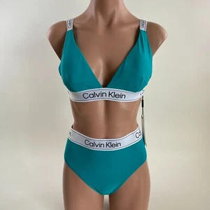 Calvin Klein Swimwear Women UPF50+ Bikini Top & Bottom Set Turquoise XS NWT - Picture 1 of 12