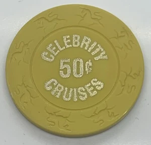 $0,50 Casino Chip - Celebrity Cruises - Wet Chip - Giallo - Stampo Unicorno - Foto 1 di 2