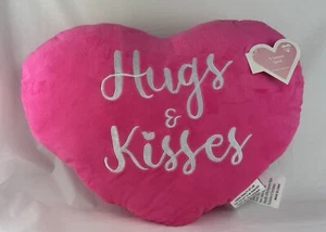 Hugs & Kisses Pink Heart Valentine Medium Soft Plush Pillow - Love - Picture 1 of 5