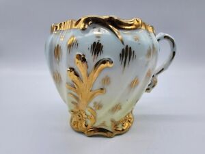 Vintage mustache tea cup mug gold floral accents right handed ornate style