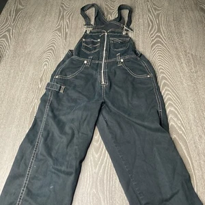 Vintage 90s Xhilaration Overalls Girls 7/8 M Black Denim Grunge Skater Y2K - Picture 1 of 12