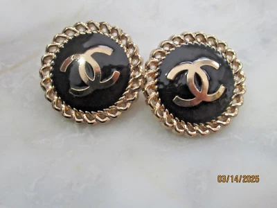 CHANEL  2 GOLD TONE , cc logo,  black,  22MM/ OVER 3/4'' BUTTON THIS IS FOR 2 - Image 1 of 4