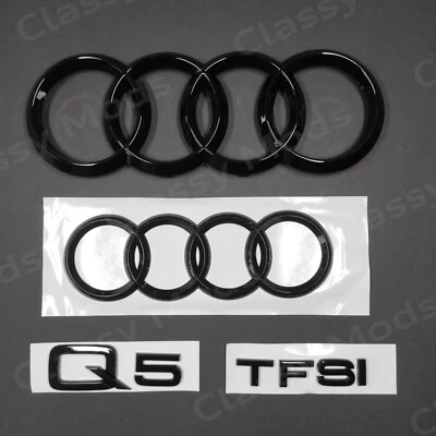 Audi Q5 2013-2020 Front & Rear Rings Emblem Badge SET Gloss Black 2.0T TDI TFSI - Image 1 of 4