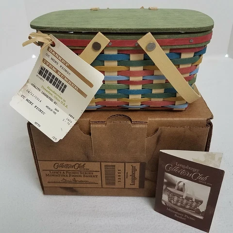 Longaberger Collectors Club Life is a Picnic Mini Picnic Basket+Box~New~1st Edit Cover
