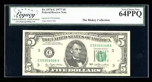 DBR 1977 $5 FRN Philadelphia Fr. 1974-C Legacy 64 PPQ Serial C55358308A - Picture 1 of 2
