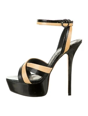 ALICE + OLIVIA Black Leather Colorblock Pattern Sandals SZ 9.5 IT 39.5 Very Good - Image 1 of 4