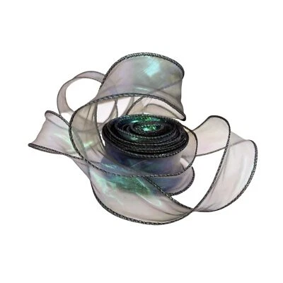 Cinta de organza con cable transparente verde de 10 yardas de 1 1/2" de ancho negra iridiscente chiffo... Foto 1 de 4