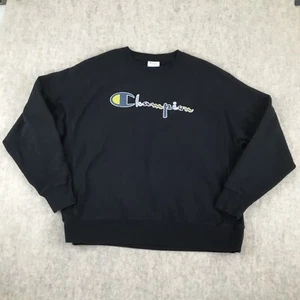Champion Sudadera Para Hombres 2XL Negra Tejido Inverso Cuello Redondo Pullover Spellout - Imagen 1 de 14