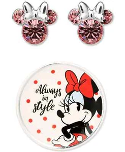 100 $ Disney Minnie Mouse rosa Kristall Ohrstecker in Sterlingsilber mit Schmuckschale - Bild 1 von 10