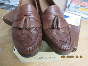 Hunters Bay Mens Brown Leather Tassel Shoes Slip On Dress Loafers Size 7 - Picture 1 of 4